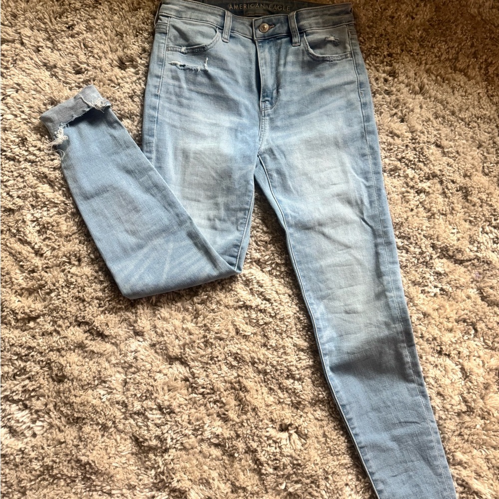 American Eagle Outfitters Blue Skinny Jeans with Distressed Look